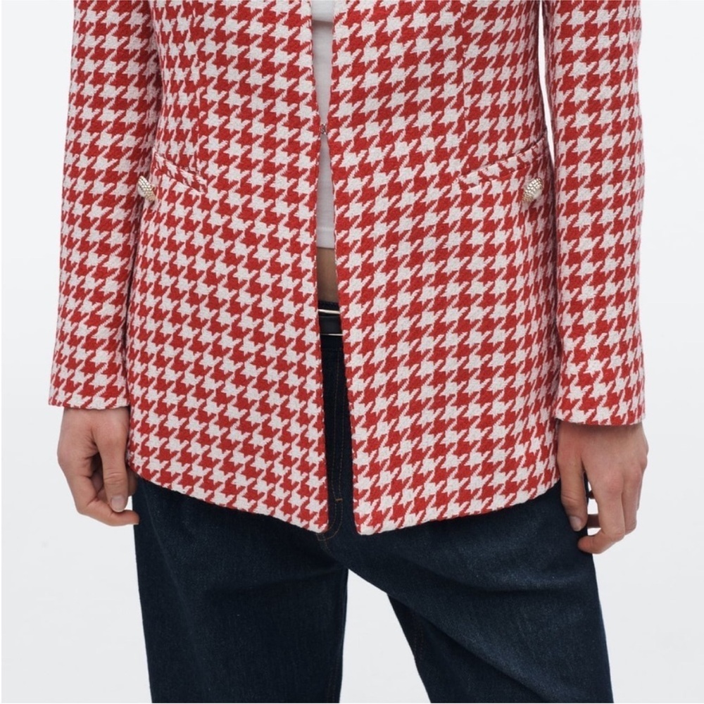 Zara Red and White Houndstooth Blazer Tailored Fit - Picture 12 of 12
